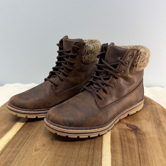 Cliffs by WHITE MOUNTAIN Shoes - Cliffs White Mountain Kudrow Boots Brown Lace Up Ankle Knit Sweater Collar 9.5